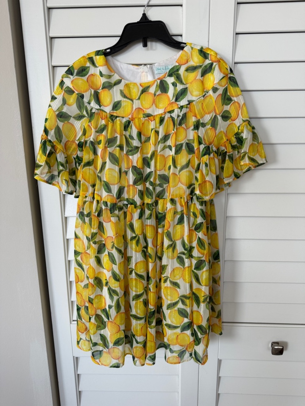 Girls Lemon-Print Casual Dress in Yellow and Green by